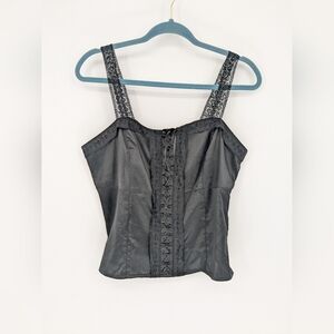 Vintage Y2K Newport News Whimsigoth Black Satin Corset Style Lace Straps Size 12